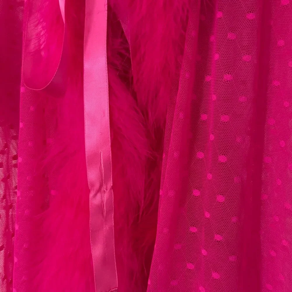 Betsey Johnson Pink Sheer Robe with Feather Boa Trim - Picture 6 of 11